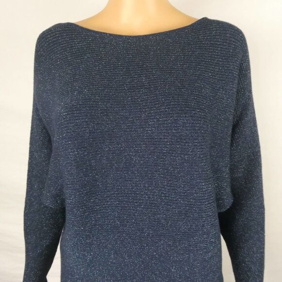 Chico's Navy Blue Metallic Dolman Sleeve Pullover Sweater Ribbed 1 Small - Picture 3 of 10